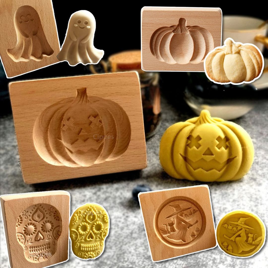 Lot de moules en bois traditionnels pour pains d'épices + 5 douilles à pâtisserie OFFERTES (Le 2ème lot à -50%)